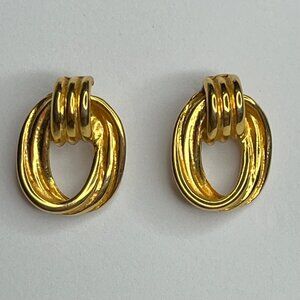Vintage Signed  Premier Designs Gold Tone Twisted Oval stud Earrings